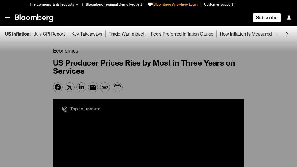 Screenshot of bloomberg.com: US Wholesale Inflation Rises by Most in 3 Years