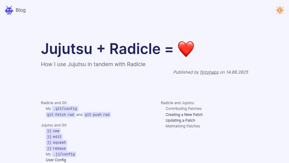 Screenshot of radicle.xyz: Jujutsu and Radicle