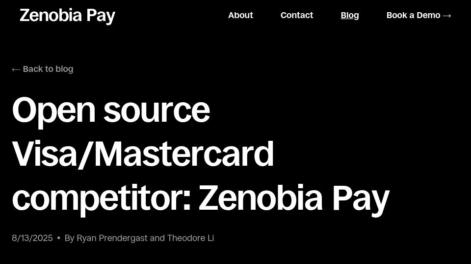 Screenshot of zenobiapay.com: Zenobia Pay – A mission to build an alternative to high-fee card networks