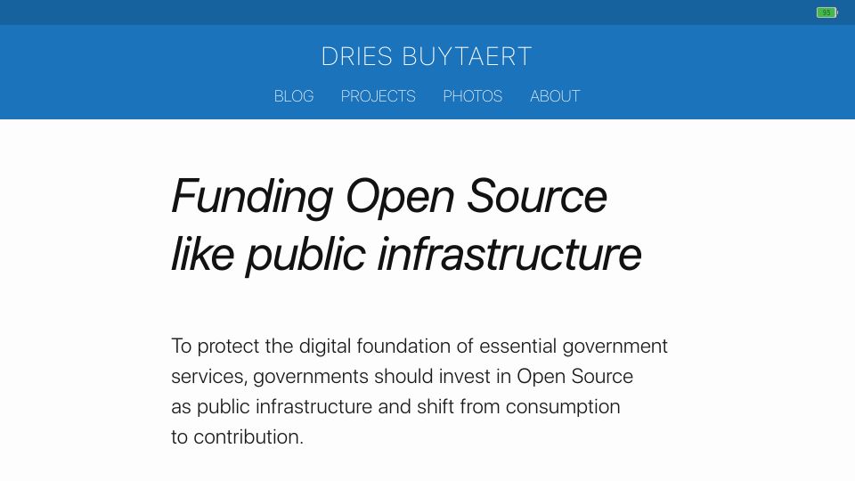 Screenshot of dri.es: Funding Open Source like public infrastructure