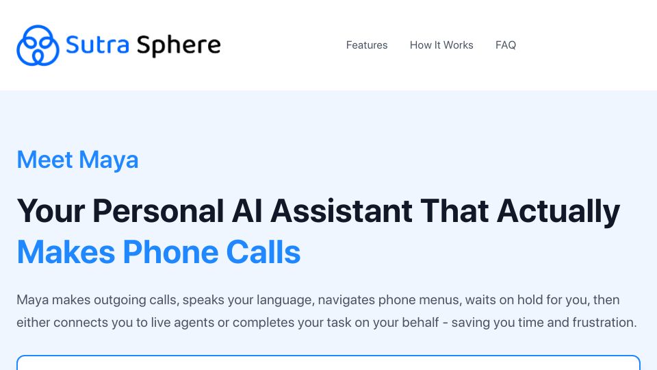 Screenshot of sutrasphere.com: A telephony agent for my parents. Should I turn it into a full-fledged service?