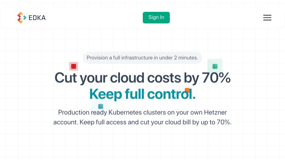 Screenshot of edka.io: Show HN: Edka – Kubernetes clusters on your own Hetzner account