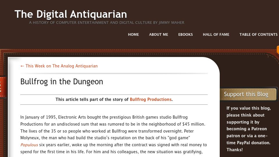 Screenshot of filfre.net: Bullfrog in the Dungeon