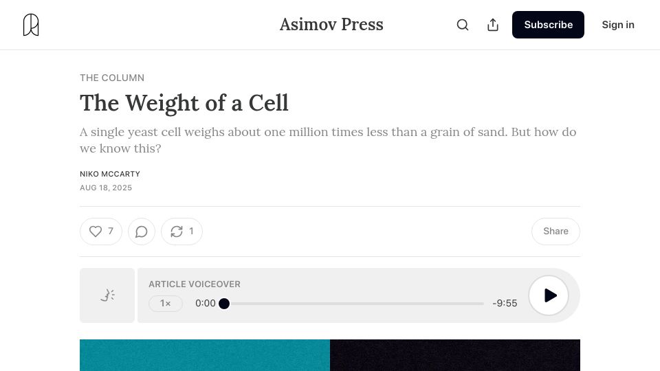 Screenshot of asimov.press: The Weight of a Cell