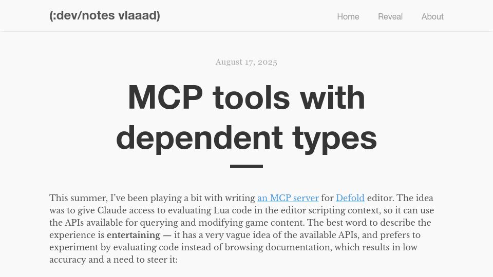 Screenshot of vlaaad.github.io: MCP tools with dependent types