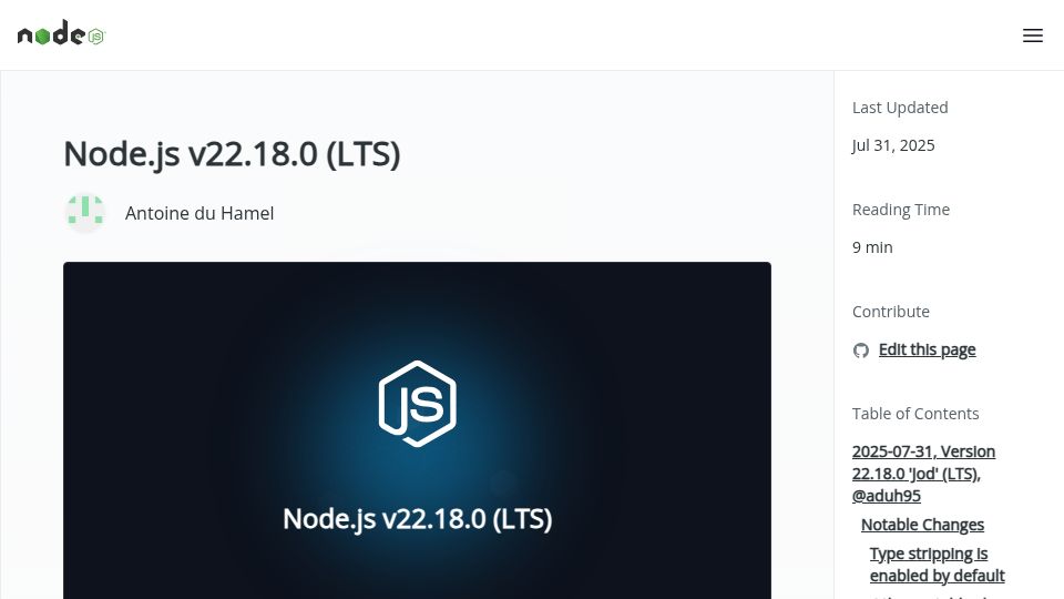Screenshot of nodejs.org: Node.js is able to execute TypeScript files without additional configuration