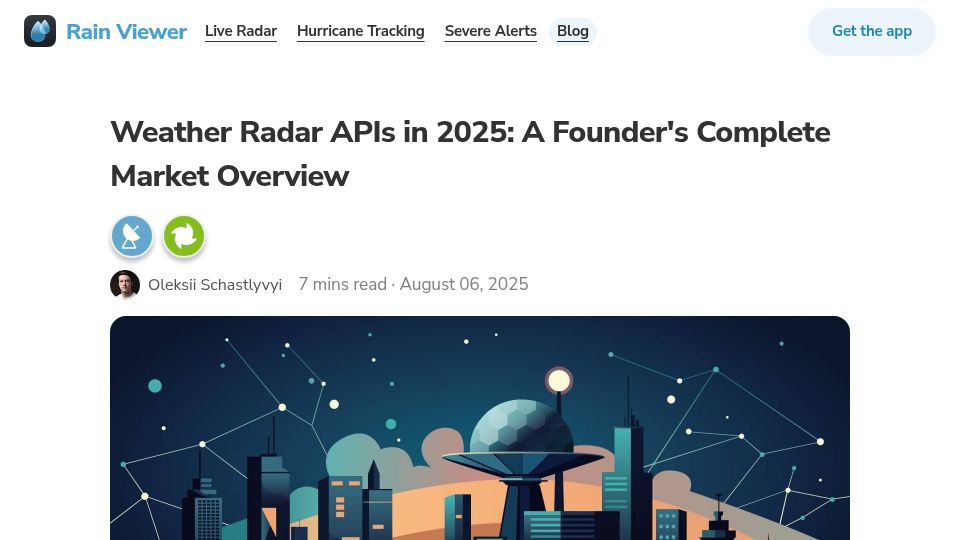 Screenshot of rainviewer.com: Weather Radar APIs in 2025: A Founder's Complete Market Overview