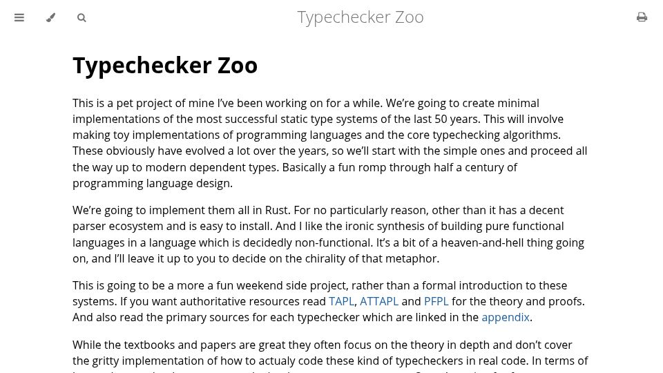 Screenshot of sdiehl.github.io: Typechecker Zoo