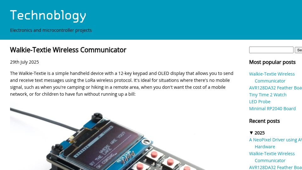 Screenshot of technoblogy.com: Walkie-Textie Wireless Communicator