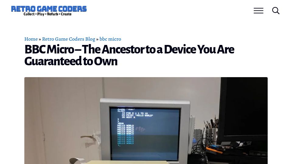 Screenshot of retrogamecoders.com: BBC Micro, ancestor to ARM