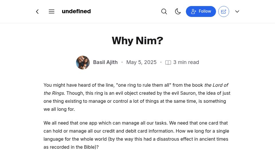 Screenshot of undefined.pyfy.ch: Why Nim?
