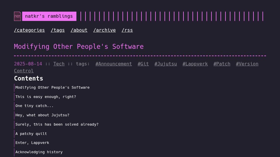 Screenshot of natkr.com: Modifying other people's software