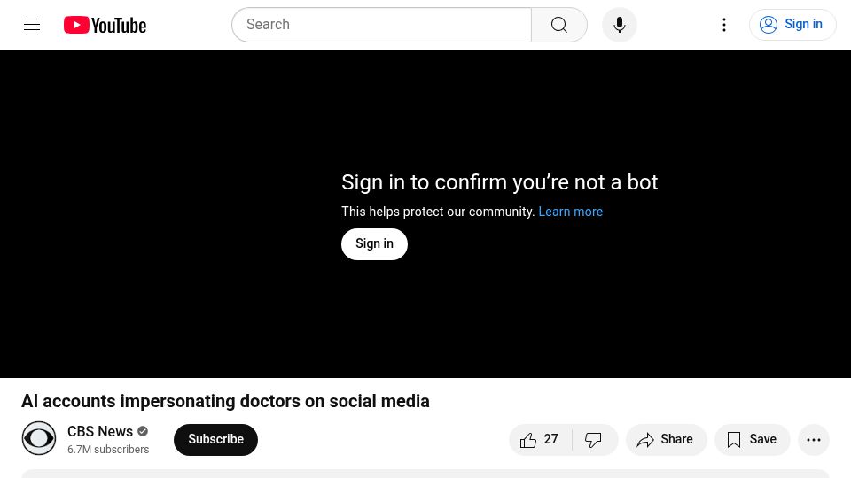 Screenshot of youtube.com: AI accounts impersonating doctors on social media [video]