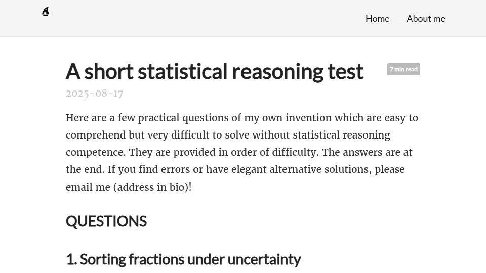 Screenshot of emiruz.com: A short statistical reasoning test