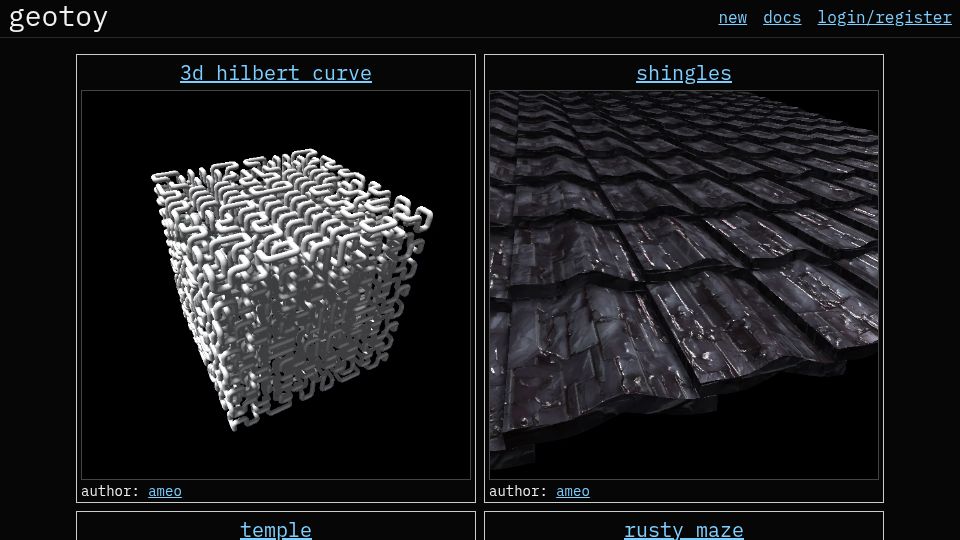 Screenshot of 3d.ameo.design: Geotoy – Shadertoy for 3D Geometry