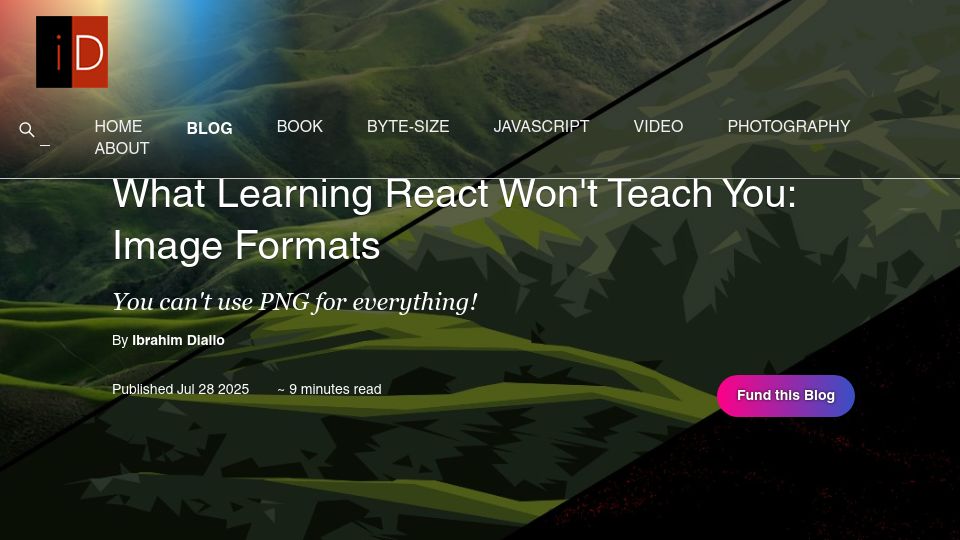 Screenshot of idiallo.com: What learning react won't teach you: Image Formats