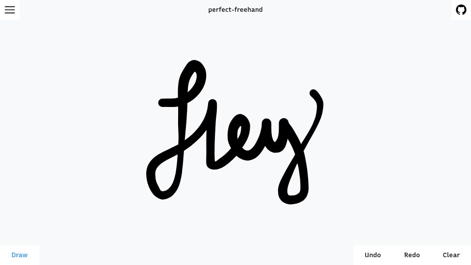Screenshot of perfectfreehand.com: Perfect Freehand – Draw perfect pressure-sensitive freehand lines