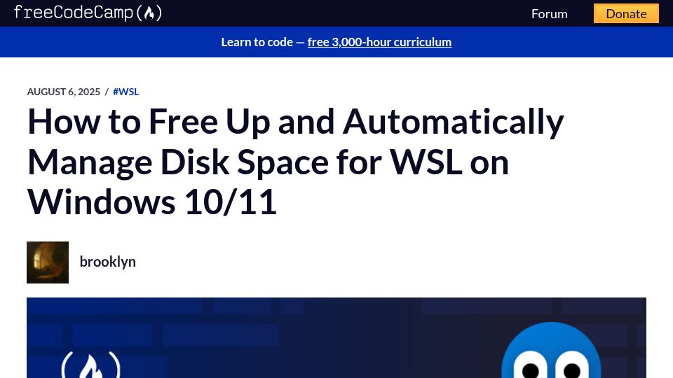 Screenshot of freecodecamp.org: How to free up and automatically manage disk space for WSL