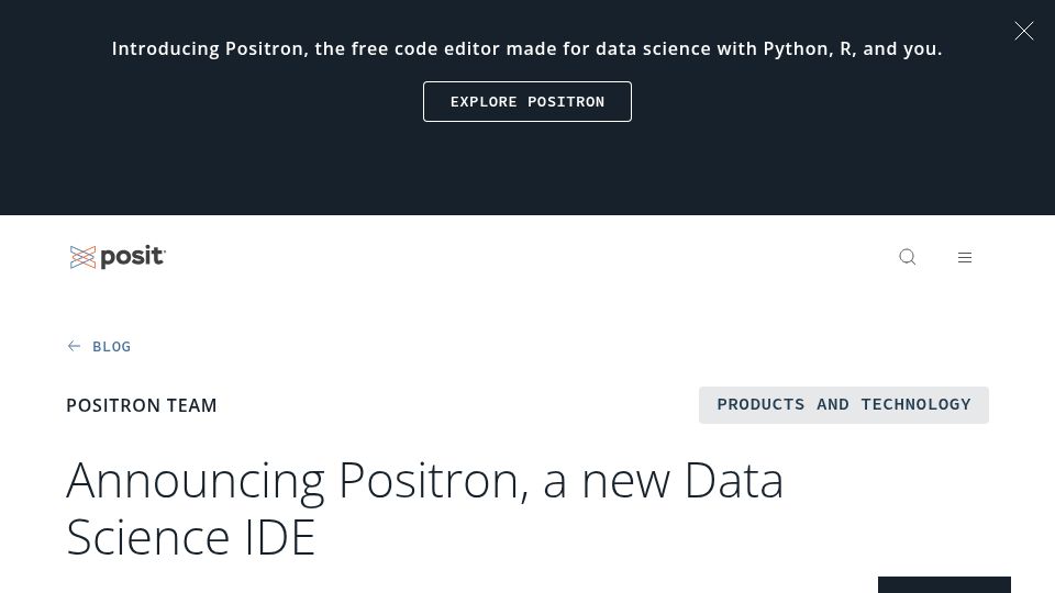 Screenshot of posit.co: Positron, a New Data Science IDE