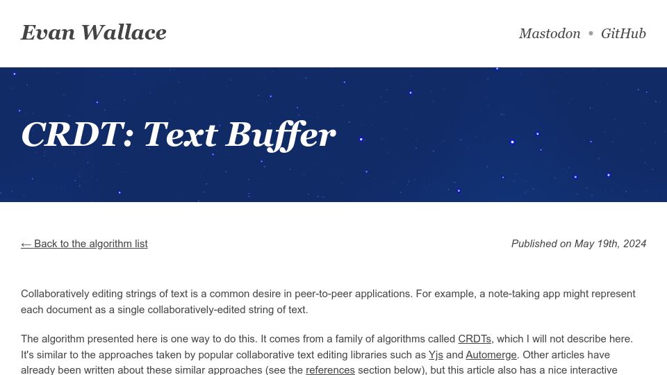 Screenshot of madebyevan.com: CRDT: Text Buffer