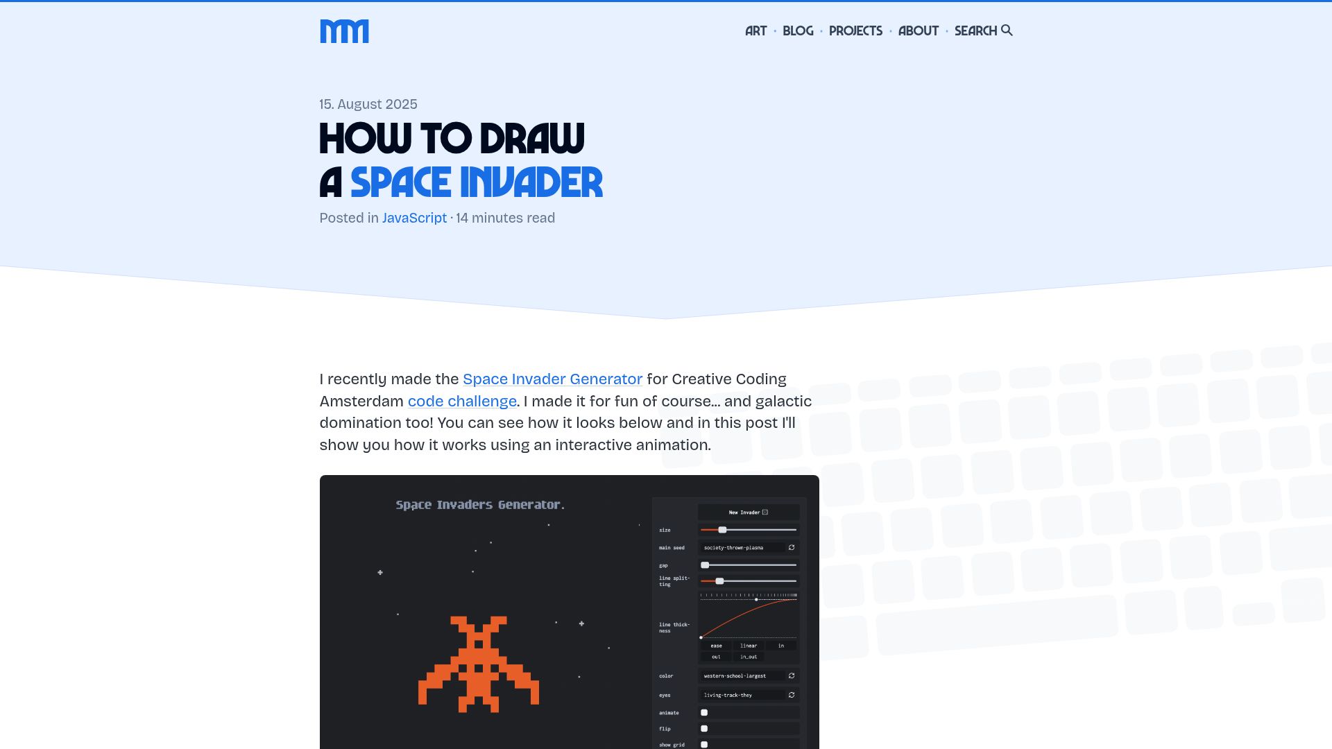 Screenshot of muffinman.io: How to Draw a Space Invader