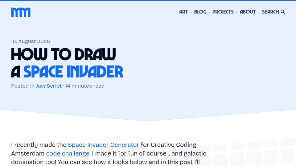 Screenshot of muffinman.io: How to Draw a Space Invader