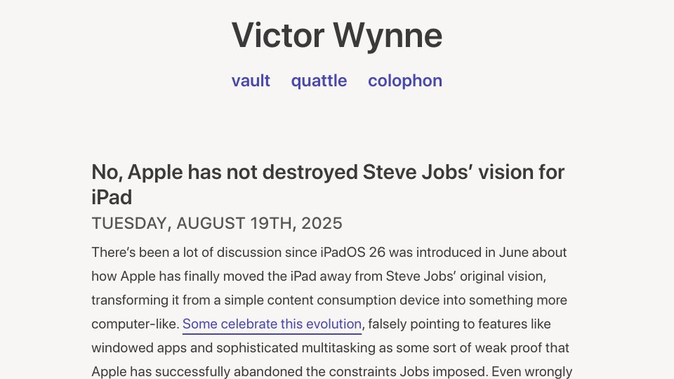 Screenshot of victorwynne.com: Apple has not destroyed Steve Jobs' vision for iPad