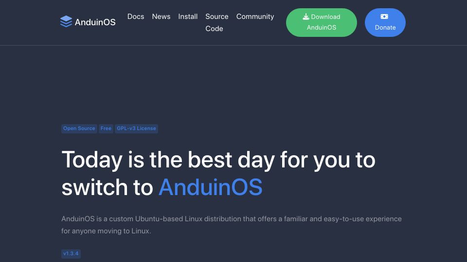 Screenshot of anduinos.com: AnduinOS