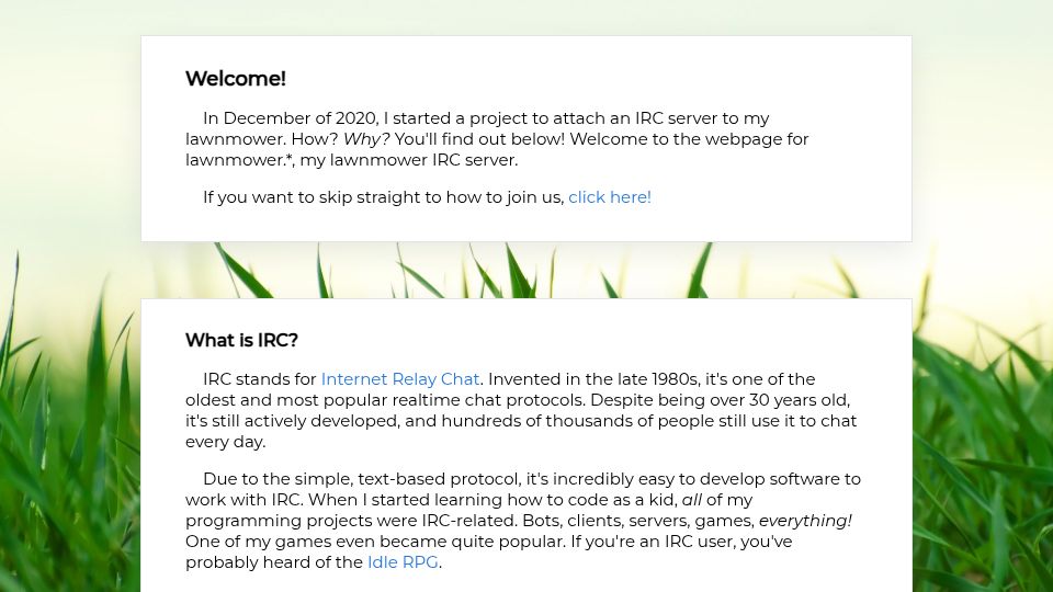 Screenshot of jotunheimr.idlerpg.net: An IRC-Enabled Lawn Mower (2021)