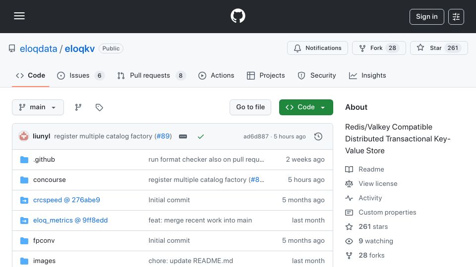 Screenshot of github.com: EloqKV, a distributed database with Redis compatible API (GPLv2 and AGPLv3)