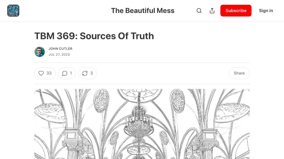 Screenshot of cutlefish.substack.com: Sources of Truth