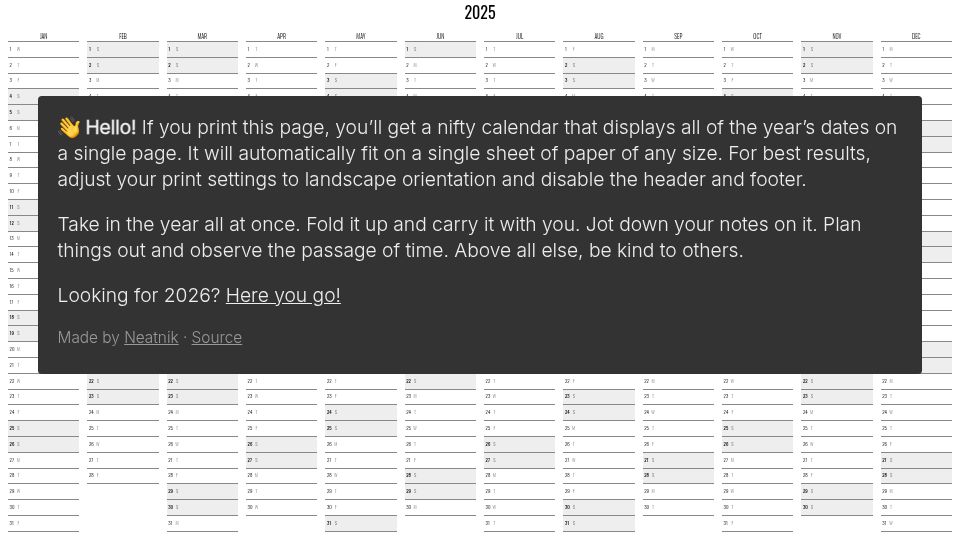 Screenshot of neatnik.net: Yearly Organiser