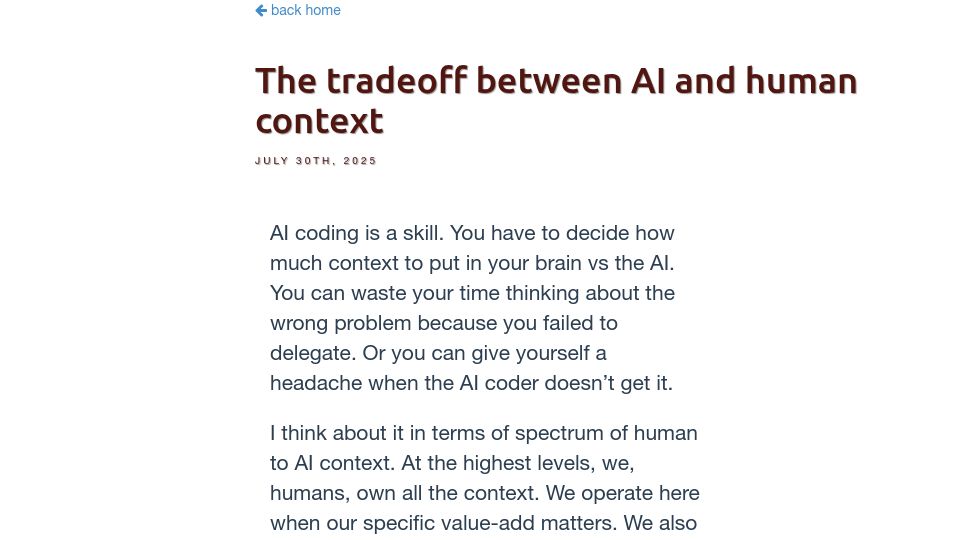 Screenshot of softwaredoug.com: The tradeoff between human and AI context