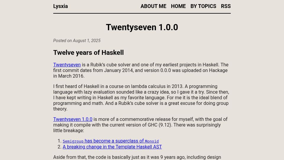 Screenshot of blog.poisson.chat: Twentyseven 1.0