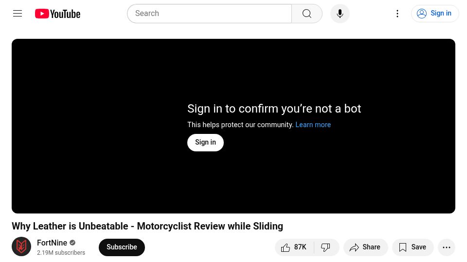 Screenshot of youtube.com: Why leather is best motorcycle protection [video]