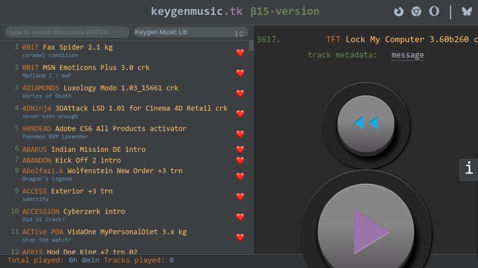 Screenshot of keygenmusic.tk: Online Collection of Keygen Music