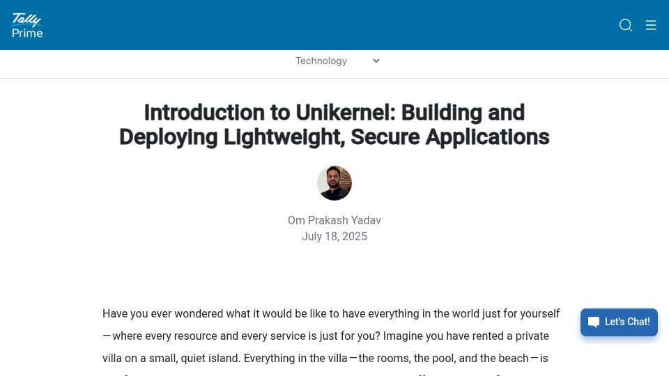Screenshot of tallysolutions.com: Unikernel Guide: Build and Deploy Lightweight, Secure Apps