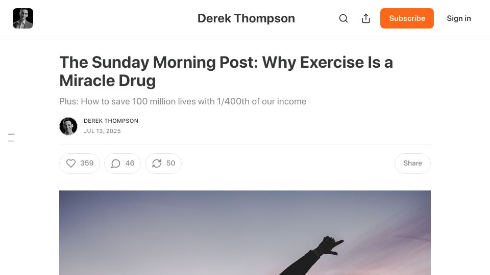 Screenshot of derekthompson.org: Why Exercise Is a Miracle Drug