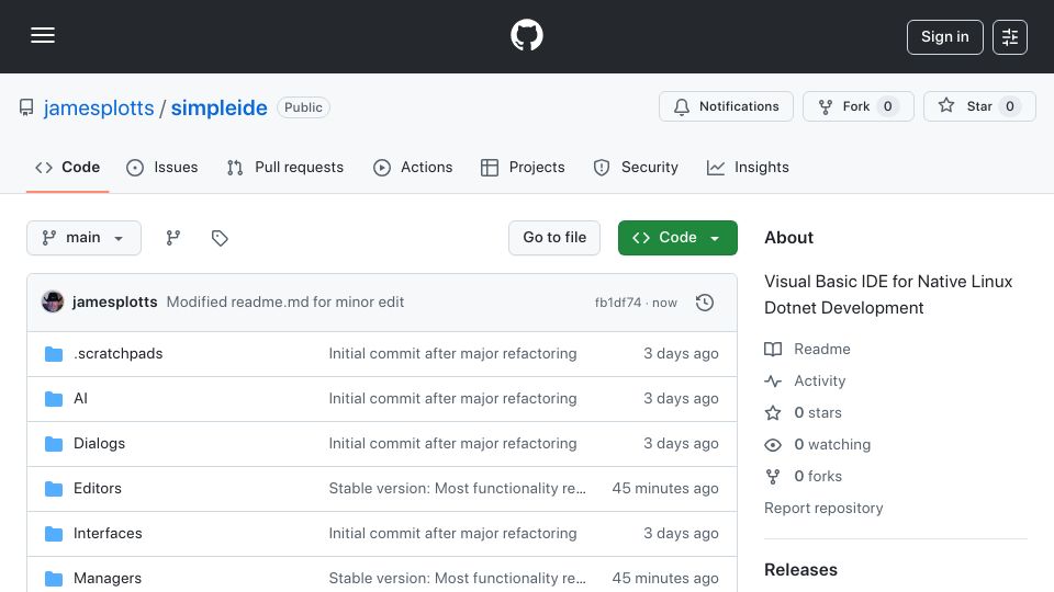 Screenshot of github.com: SimpleIDE