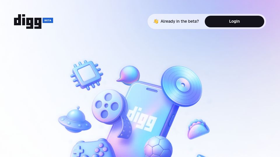 Screenshot of digg.com: Digg.com is back
