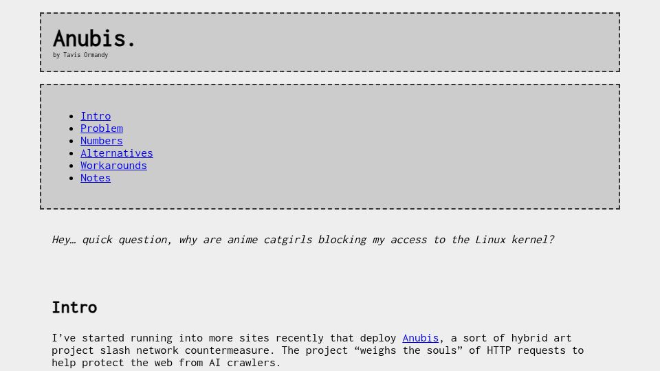 Screenshot of lock.cmpxchg8b.com: Why are anime catgirls blocking my access to the Linux kernel?