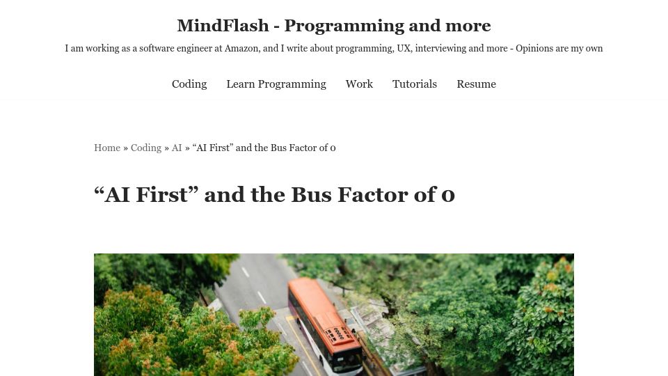 Screenshot of mindflash.org: Vibe coding creates a bus factor of zero