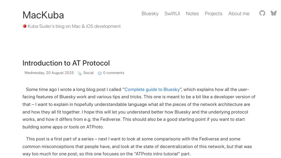 Screenshot of mackuba.eu: Introduction to AT Protocol