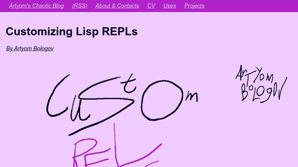Screenshot of aartaka.me: Customizing Lisp REPLs