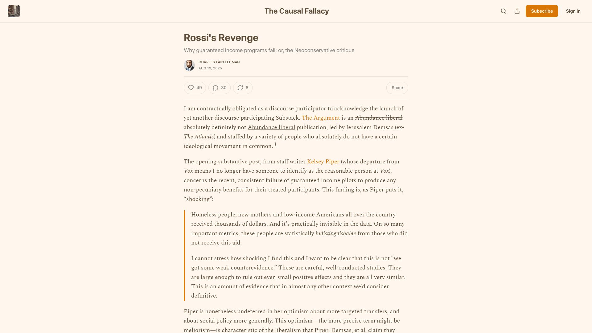 Screenshot of thecausalfallacy.com: Rossi's Revenge