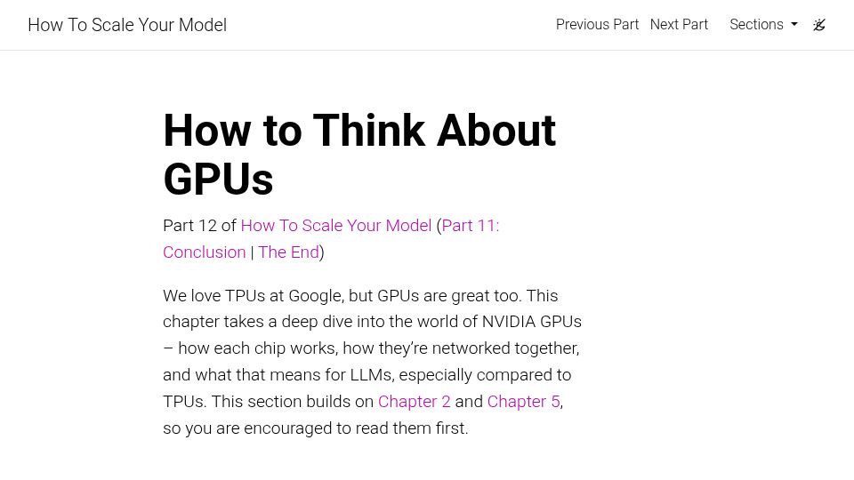 Screenshot of jax-ml.github.io: How to Think About GPUs