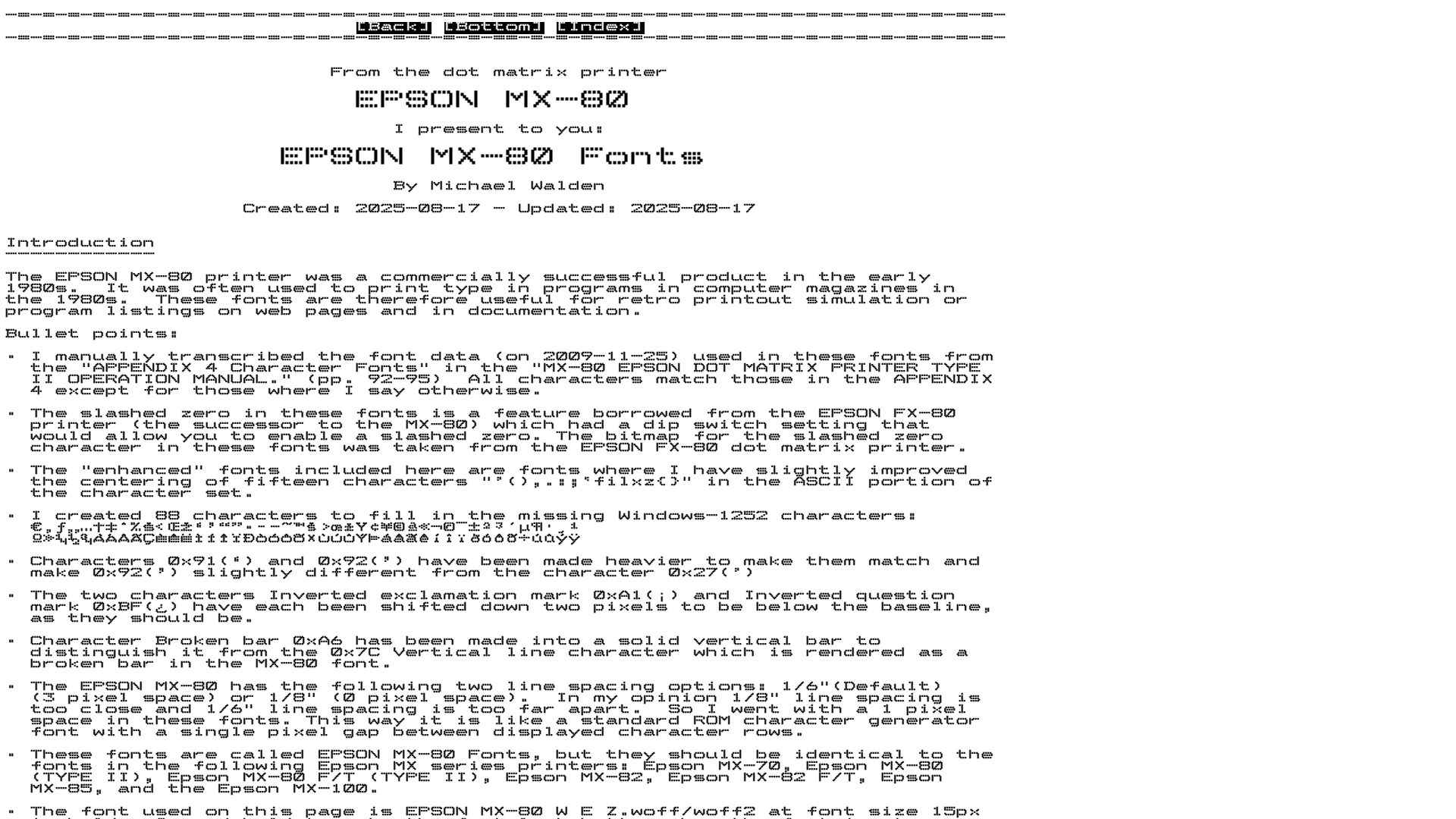 Screenshot of mw.rat.bz: Epson MX-80 Fonts