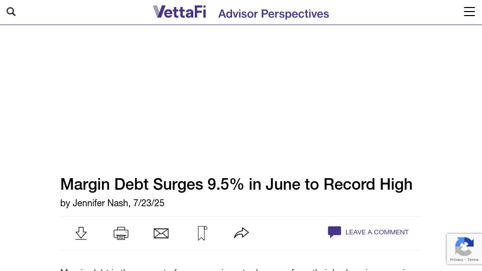 Screenshot of advisorperspectives.com: Margin debt surges to record high