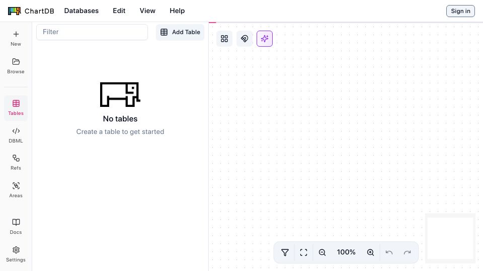 Screenshot of app.chartdb.io: Show HN: ChartDB Cloud – Visualize and Share Database Diagrams