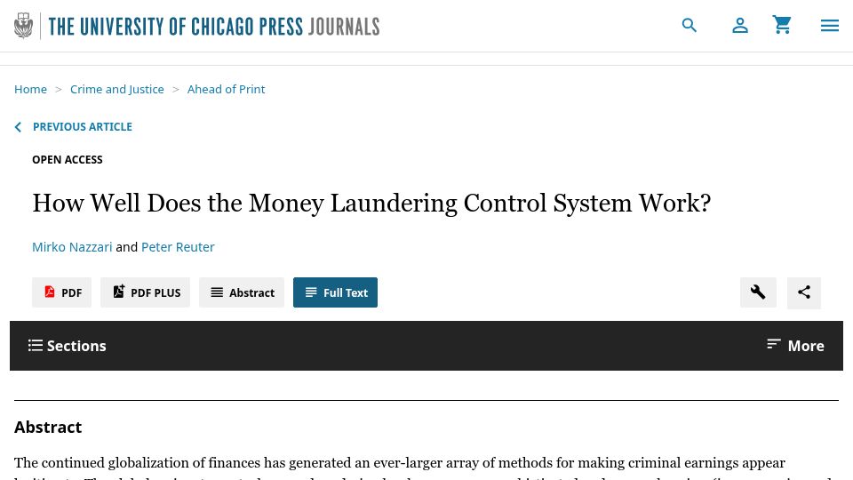 Screenshot of journals.uchicago.edu: How well does the money laundering control system work?